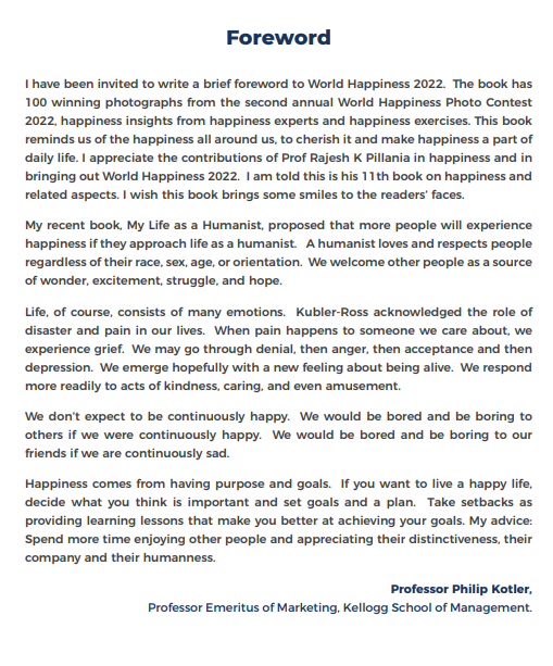 RajeshPillania's tweet photo. Very humbling to get again endorsement of my happiness work from Management Legend Prof Philip Kotler in World Happiness 2022.
Buy on Amazon
https://t.co/XejOaVXxDS
#HappinessStrategy #DemocratisingHappiness
#ProfPillaniaInsights #IndiaHappinessGuru #IndiaHappinessProfessor https://t.co/FytwOkoT7d