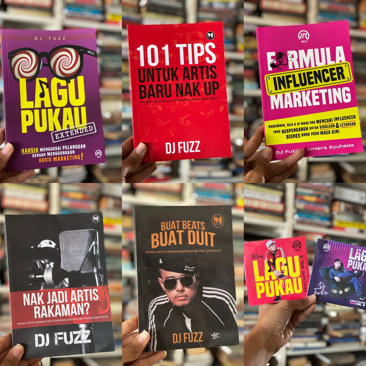 Tengah susun buku kat rumah, baru pertama kali kumpul koleksi buku @OfficialDJFuzz dalam satu gambar Inipun tak lengkap sebab takde DJ Fuzz Secret, The Way of The DJ dan versi Bahasa Inggeris beberapa buku ni…