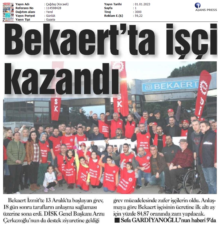 BirlesikMetal's tweet photo. Basında #Bekaert #Grevimiz
#GREV yasağına rağmen #Bekaert işçisi KAZANDI.
Kazananlar hep mücadele edenler olmuştur.
#YaşasınÖrgütlüMücadelemiz https://t.co/m9lrAVJexX