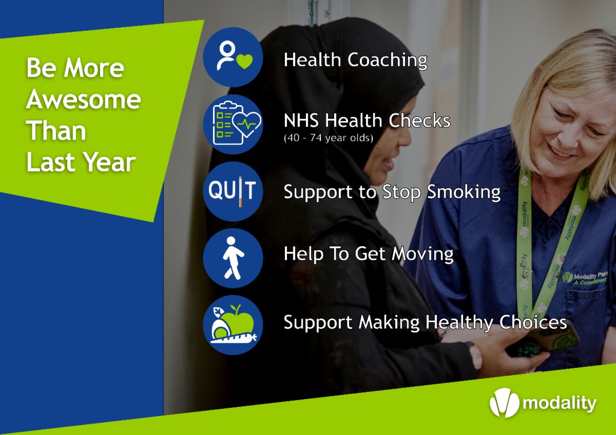 AwcModality's tweet photo. Fancy being more awesome than last year? We have lots of services, support &amp; top tips to share to help you live your best life in 2023! 

#bemoreawesome #newyearnewyou #quitsmoking #dryjanuary #nhshealthchecks #getmoving #eathealthy #healthylifestyle #motivation https://t.co/ivUcuN2o10