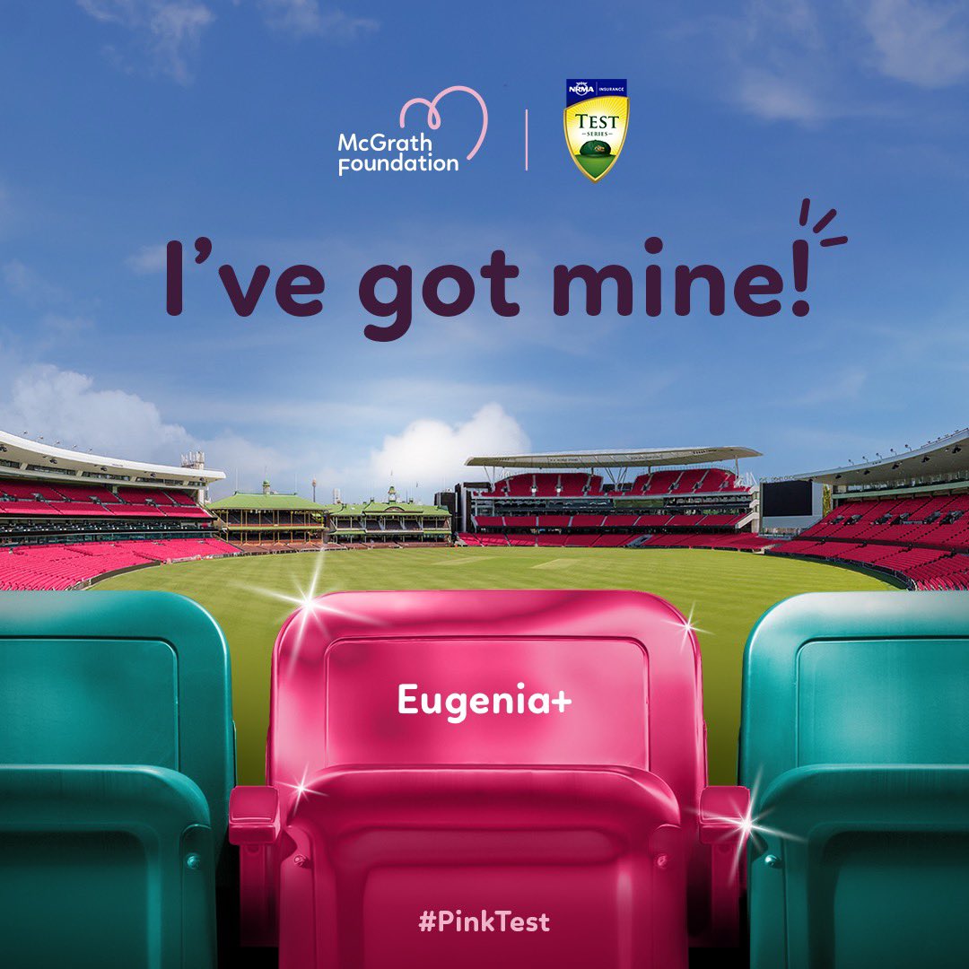 Proud to have my Pink seat for the Sydney Pink Test. Thank you to the McGrath Foundation for all the amazing support they offer and the work they do. Eternally grateful 💕