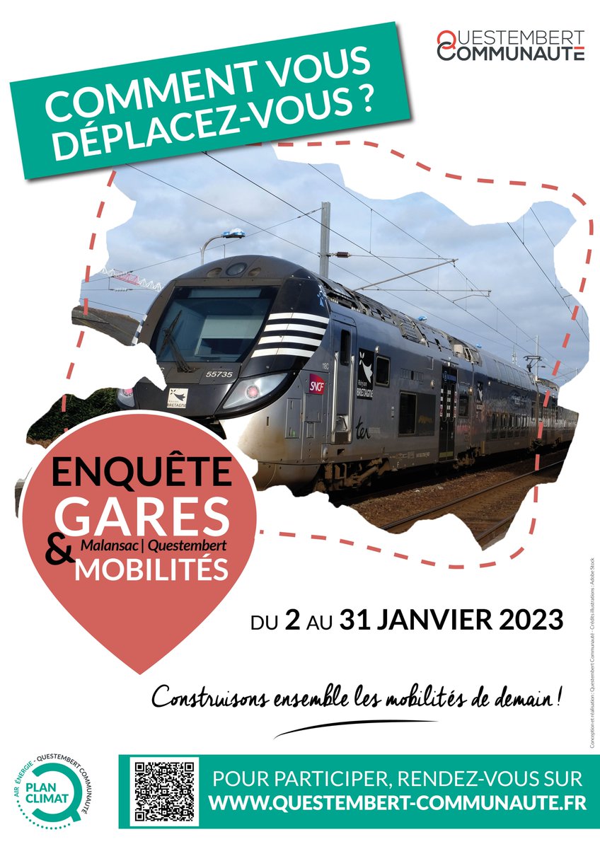#mobilités | Comment vous déplacez vous ? 
Questembert Communauté lance une enquête pour mieux connaître vos habitudes, que vous soyez usagers ou non des #gares de #Questembert et #Malansac
⌛️du 2 au 31 janvier 2023
👉Plus d'infos : qc.bzh/enquete-gares-…