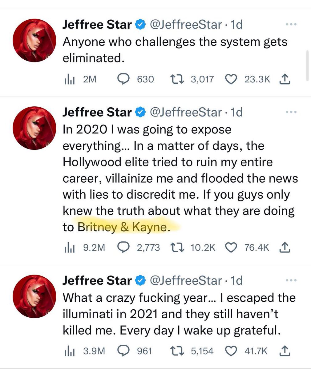 Andrew027915421's tweet photo. More celebrities exposing what the Illuminati is doing to Ye and Britney.  When they can’t cancel you, they silence you by other means.

#trumptrains #trump #trumpwon #truthtrains #truthsocial #truth #god #herostruthtrain #epsteindidntkillhimself #woco #government https://t.co/DQ3KRGYfd9