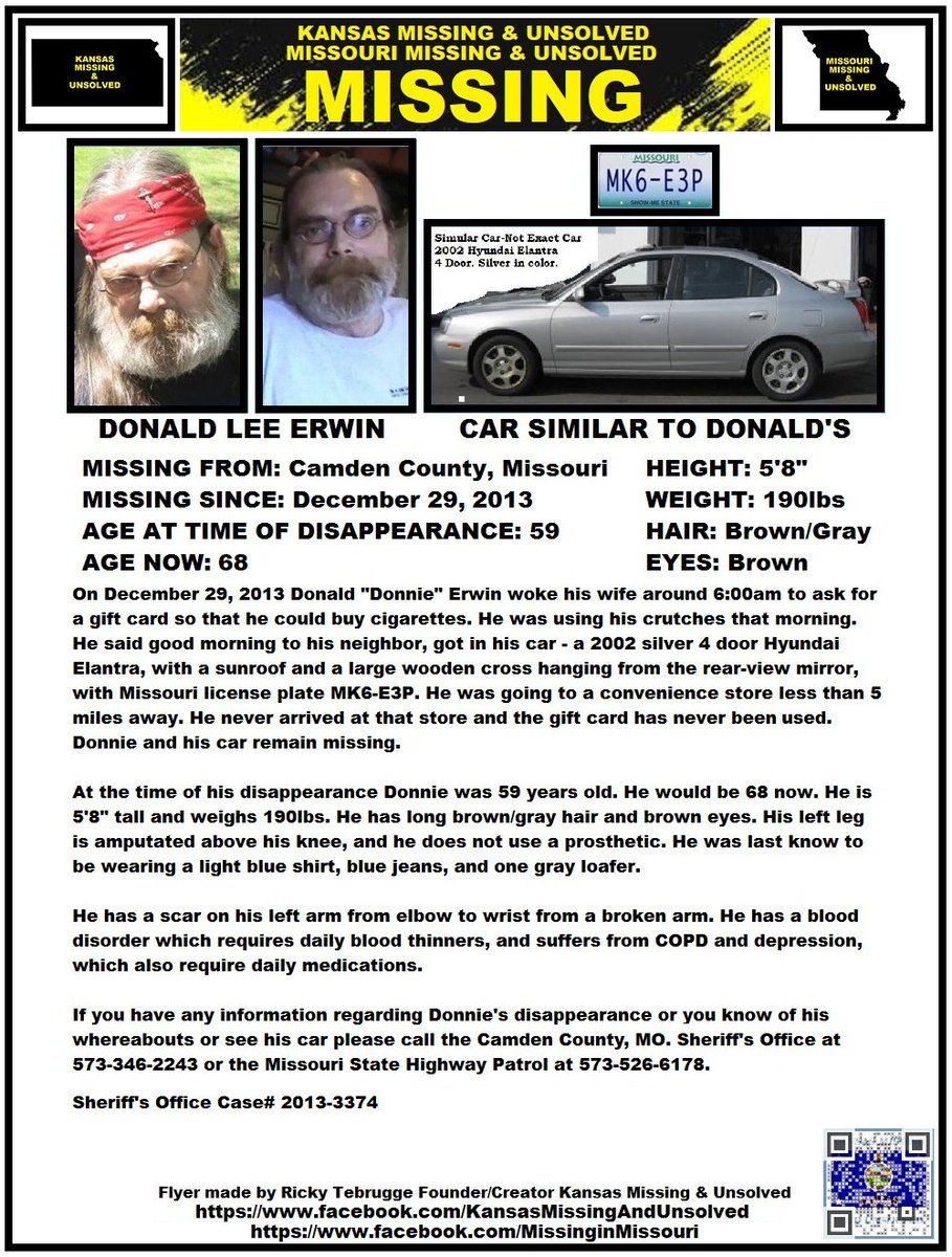 #SPECIALREQUEST!!! #UPDATE!!! #MISSINGPERSON #MISSING PLEASE RT/PRINT/POST!!! DONALD LEE ERWIN (CAMDEN COUNTY, MISSOURI)!!! UPDATED AGE NOW!!! @AnnetteLawless #KansasMissing #MissingInKS