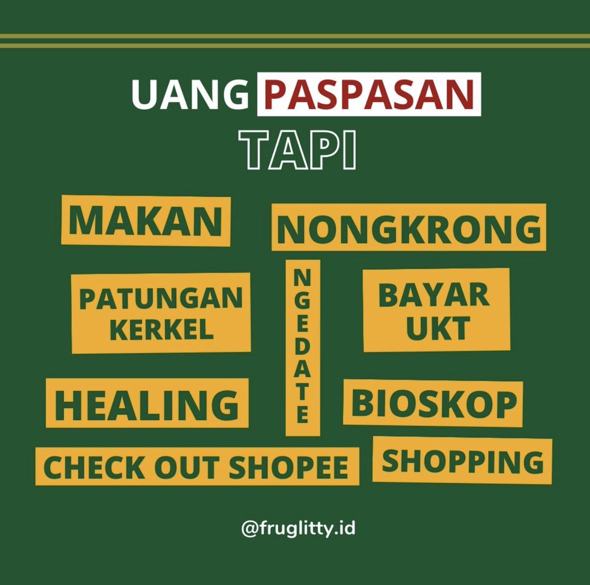 fruglitty_id's tweet photo. Uang kalian habisnya buat apa nih? Jangan-jangan uang nya habis buat kebutuhan yang ga perluπ€
#frugalitycommunity #frugalitty #frugalliving #saveyourmoney #berhemat #anakrantau #mahasiswahemat #mahasiswaummmalang #mahasiswaumm #ikomumm #komunitas https://t.co/HN63gx9ith