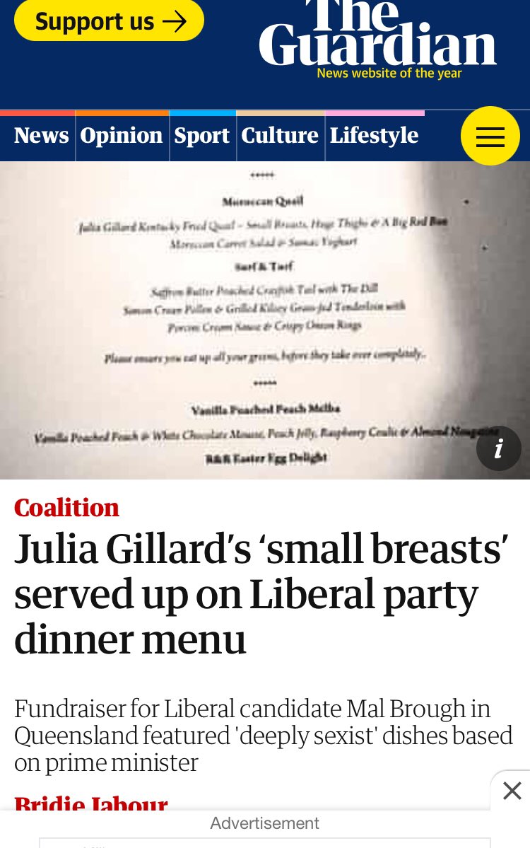 Jeff4theclimate's tweet photo. @PaulMeekPerth The same #liberalparty grub #malbrough who have the nod to that obscene misogynistic fundraiser #gillard menu! https://t.co/RQJnRBXdVG