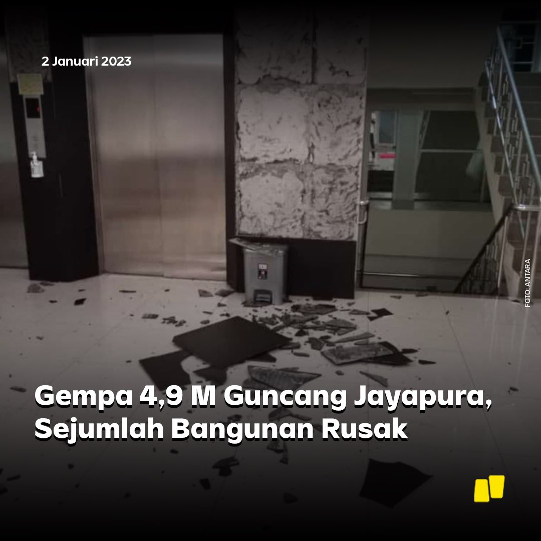Gempa berkekuatan magnitudo 4,9 mengguncang Jayapura, Papua, Senin (2/1/2023) 03:24 WIT dini hari. Hingga 11.25 WIT, sebanyak 61 gempa susulan masih terjadi.
