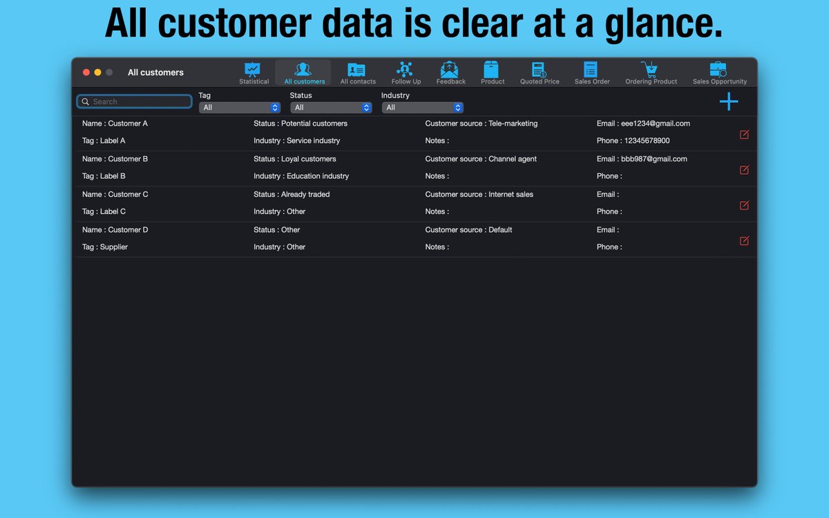 EternalLabsApps's tweet photo. CRM Customer Business - Help you improve the quality and efficiency of customer service. Intuitive and easy-to-use customer contact address book, unified management of all your customers and partners.
#CRM #Customers 
Mac App Store Preview:
https://t.co/KmnCSjPLqp https://t.co/isOAjyg5d9