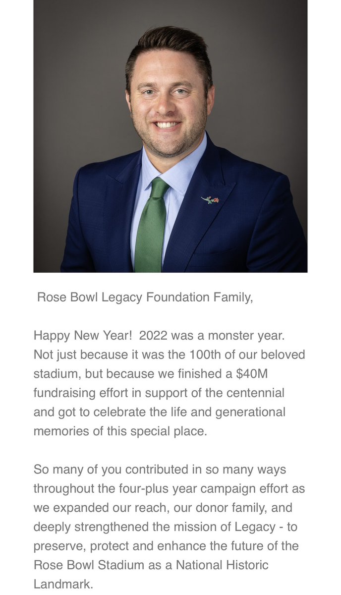RoseBowlLegacy's tweet photo. A January message from Legacy’s President, @DedanBrozino https://t.co/6ONlJyQHuv