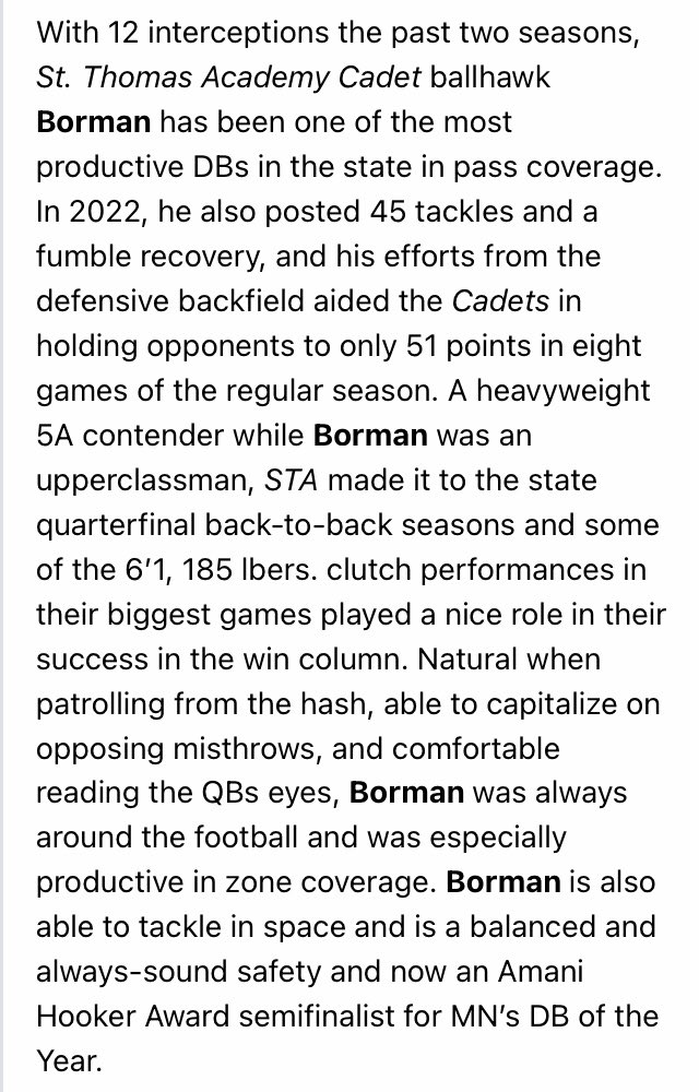 Thank you for the consideration for the Amani Hooker Award and write up!  <a href="/PrepRedzoneMN/">Prep Redzone Minnesota</a> <a href="/OJW_Scouting/">PrepRedzone Oliver</a>