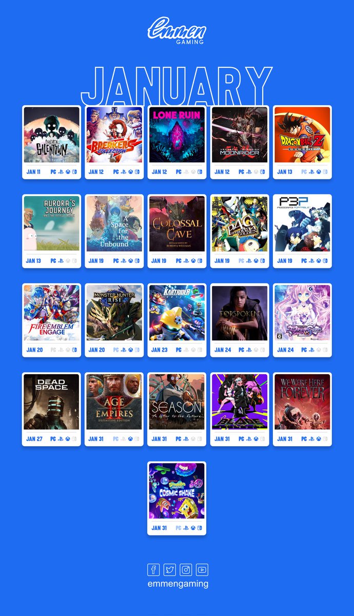 EmmenGaming's tweet photo. Happy New Year gamers!✨

Here are the upcoming games for January. What games are you most excited for? https://t.co/ForJtwTsg2