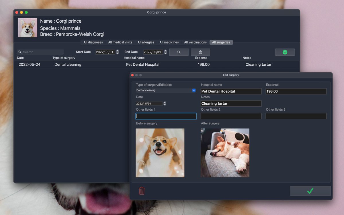 EternalLabsApps's tweet photo. PetMedicalTracker can track the physical health of all your pets, and can record any medical diagnosis records, medical visit records, allergy symptoms, details of drugs, vaccination records, surgical records, and changes in important physical indicators.

https://t.co/kA761acI9t https://t.co/QDo0jwOO3E