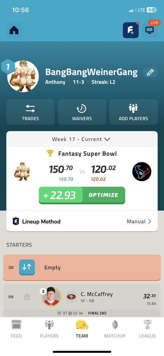 _Anthony4k_'s tweet photo. @NFLFantasy Debating on if I should let Josh Allen go off or taunt now 😅 14-3 this year #FantasySuperBowl #FantasyFootball #DC4L #Cowboys https://t.co/OuUYjtROBJ
