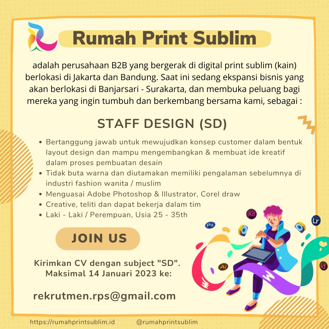 La2GiG's tweet photo. URGENTLY NEEDED !! Khusus yang berdomisili di Solo dan sekitarnya. 
WALK IN INTERVIEW

RUMAH PRINT SUBLIM (Bp. Yannuar)
(IMEJ PRO DIGITAL PRINTING)
Jl. Kana I, Mangkubumen, Banjarsari, Surakarta City, Central Java 57139

Selasa, 03 Januari 2023
Jam 10.00 WIB - 12.00 WIB https://t.co/YuXABtsIVt