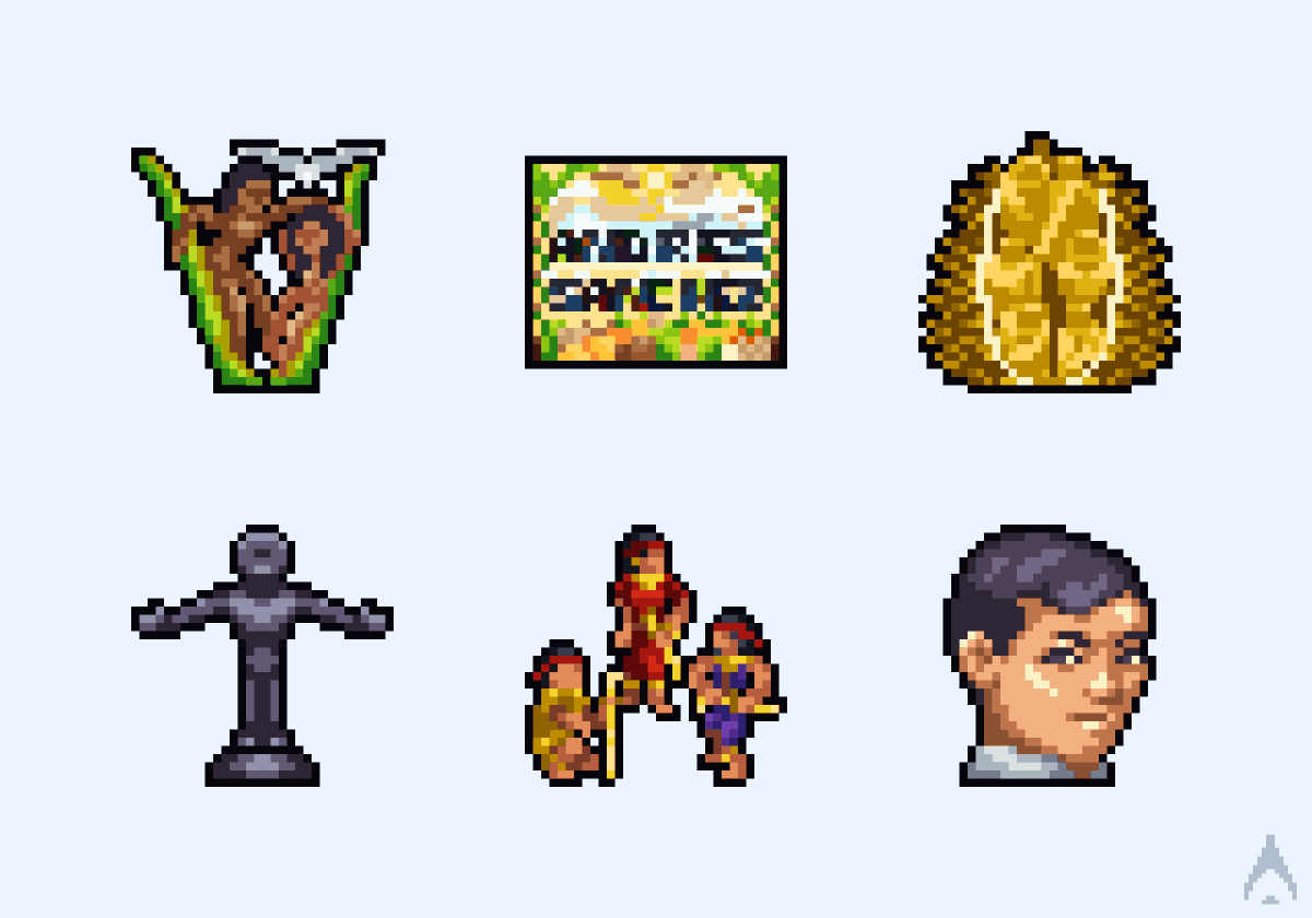 BlueApollo_'s tweet photo. Some of the #pixelart sprites I made for @kendikorp's game, Galà. It's been a blast! <3 https://t.co/Aq9nWEMmFC