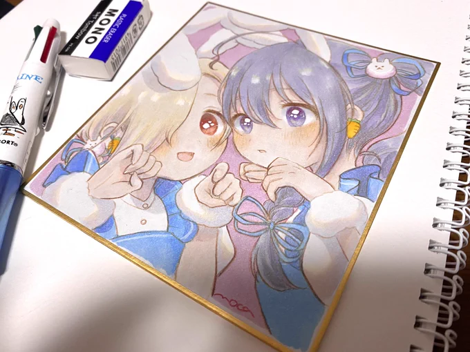 こんな感じのミニ色紙を残りの1ヶ月で1枚でも多く描けるよう頑張るぜ(なるべくもりくぼ増やします) 