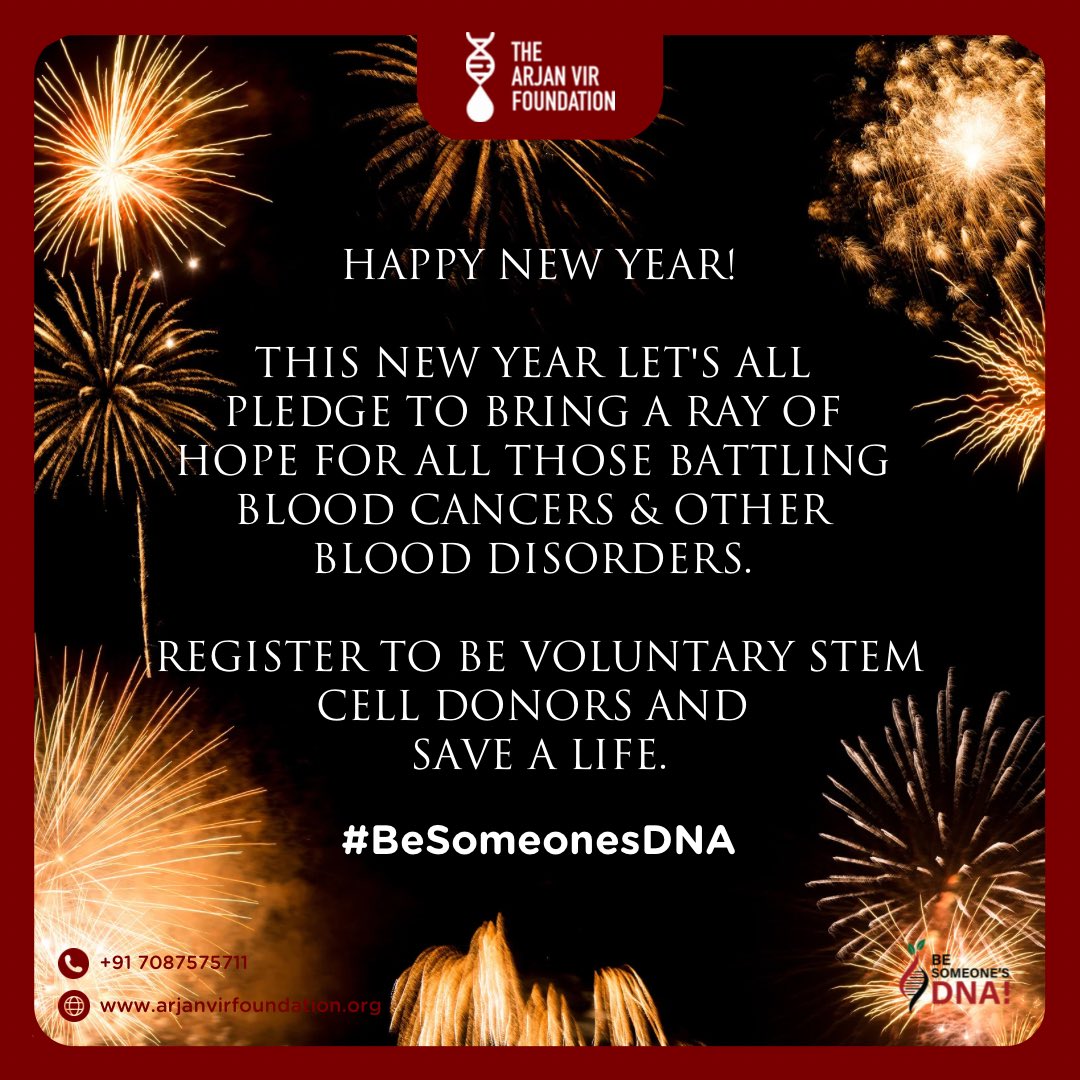 T_A_V_F's tweet photo. Wishing you all a very happy New Year from The Arjan Vir Foundation! Let’s make 2023 full of joy, hope and brightness for those battling blood cancer and other blood diseases. 

Together we should continue saving more lives and build a larger community of donors. 

#TAVF #NewYear https://t.co/HIdvO3v5yh