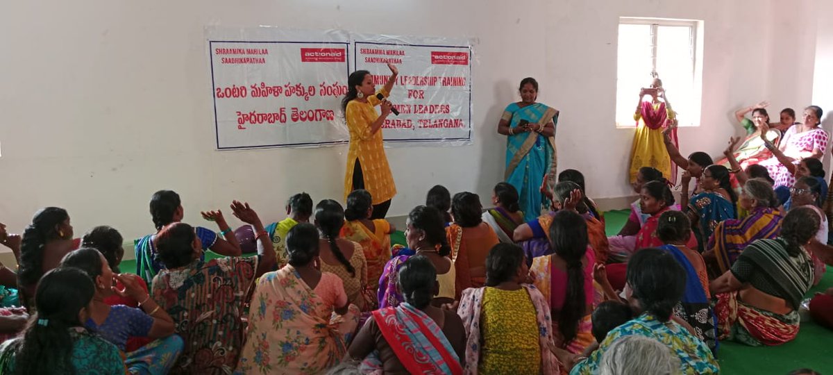ActionAidIndia's tweet photo. More than 100 single women dependent on the informal economy in Secunderabad, Telangana, participated in a leadership training organised by us. The training focused on their rights & entitlements as workers & the need to strengthen single women's collectives. #ActWithHer https://t.co/yARERnPxol