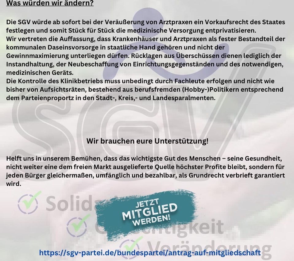 Kranke(n)Häuser? Ein Beitrag von Marcus Igla.
Den Beitrag finden Sie auch auf unserer website unter :
sgv-partei.de/bundespartei/f…
#sgvpartei #ampel #fdp #gesundheit #gesundheitswesen #sozial #spd #bündnis90diegrünen  #armut #russland #preise #gesundheitssystem #altersarmutbekämpfen