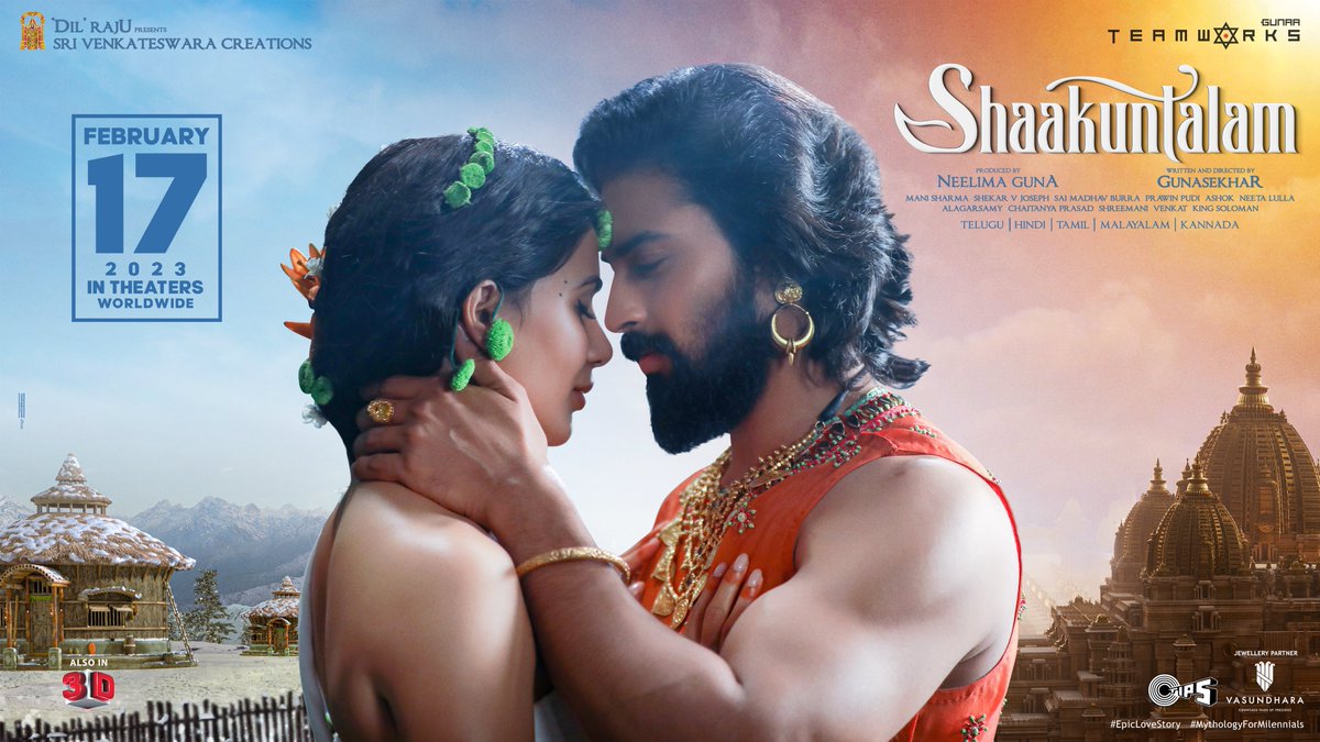 Witness the #EpicLoveStory #Shaakuntalam in theatres near you from Feb 17th 2023 Worldwide! Also in 3D 🦢✨❤️

#MythologyforMilennials #ShaakuntalamOnFeb17

<a href="/Gunasekhar1/">Gunasekhar</a> <a href="/Samanthaprabhu2/">Samantha</a> <a href="/ActorDevMohan/">Dev Mohan</a> #ManiSharma <a href="/neelima_guna/">Neelima Guna</a> <a href="/GunaaTeamworks/">Gunaa Teamworks</a>