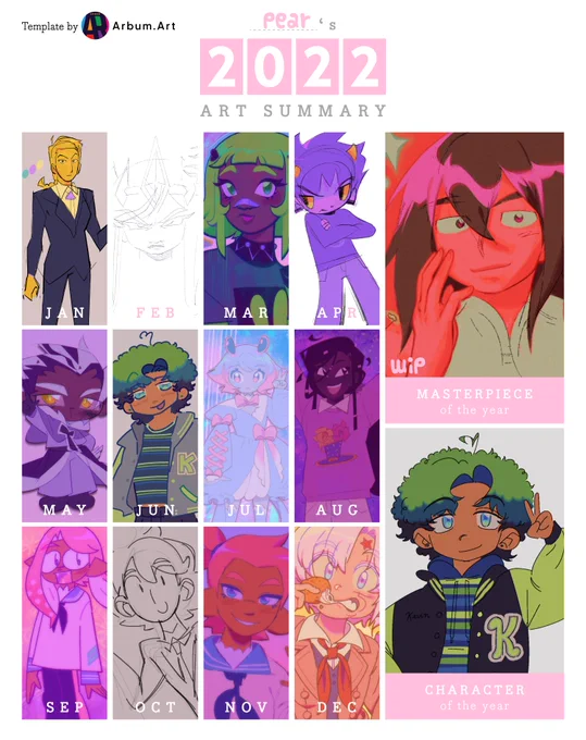 ✨ HAPPY NEW YEAR!!! ✨
here's my art summary for 2022!

I was really busy so I only managed to doodle most of the time. overall, I'm pretty happy about repairing my relationship with art after 2 yrs of total bs 😌💖
I forgot how important it was to have fun!

hopeful for 2023~🌟 
