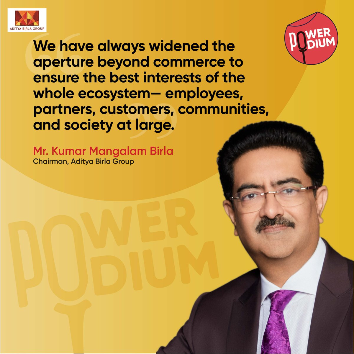 AdityaBirlaGrp's tweet photo. Looking at the big picture every time we strategise our goals, our chairman identifies the aspects that drive us.

#AdityaBirlaGroup
#BigInYourLife
#MrKumarMangalamBirla
#PowerPodium https://t.co/RRvsyAyb3U