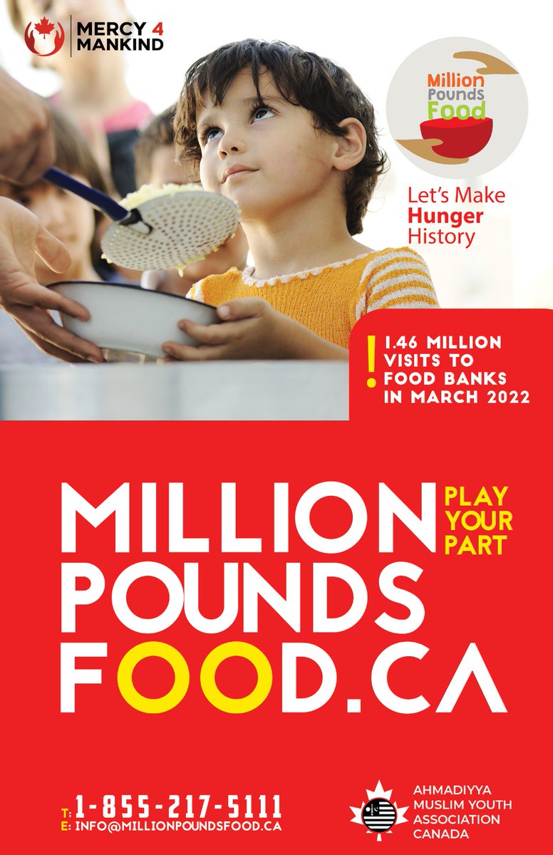 As a result of rising inflation, the requests for food coming to Food Banks are increasing.

With a goal to make Hunger History, Ahmadiyya Muslim Youth Association Canada has launched nationwide #MillionLbsFood campaign to donate Million Pounds of Food to Food Banks across Canada