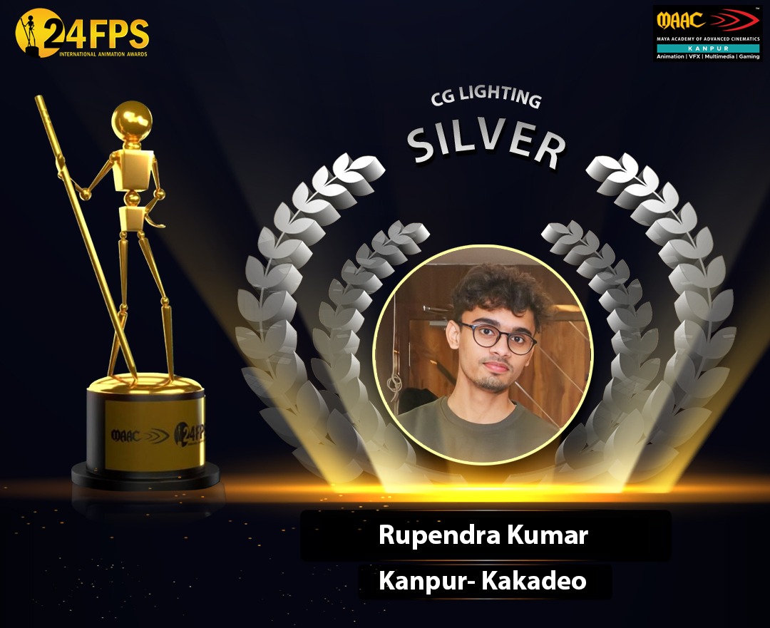 MAAC_KANPUR's tweet photo. 𝗠𝗔𝗔𝗖 𝗞𝗔𝗡𝗣𝗨𝗥 Congratulates, 𝗥𝗨𝗣𝗘𝗡𝗗𝗥𝗔 𝗞𝗨𝗠𝗔𝗥 for
winning the #𝗦𝗶𝗹𝘃𝗲𝗿 𝗧𝗿𝗼𝗽𝗵𝘆 at 𝟮𝟰𝗙𝗣𝗦 𝗜𝗻𝘁𝗲𝗿𝗻𝗮𝘁𝗶𝗼𝗻𝗮𝗹 𝗔𝗻𝗶𝗺𝗮𝘁𝗶𝗼𝗻 𝗔𝘄𝗮𝗿𝗱𝘀 in "𝗖𝗚 𝗟𝗜𝗚𝗛𝗧𝗜𝗡𝗚".
#GoodLuck for your future goals.
#MaacKanpur #24fps #MAAC24FPS https://t.co/6WL2UDVCNr