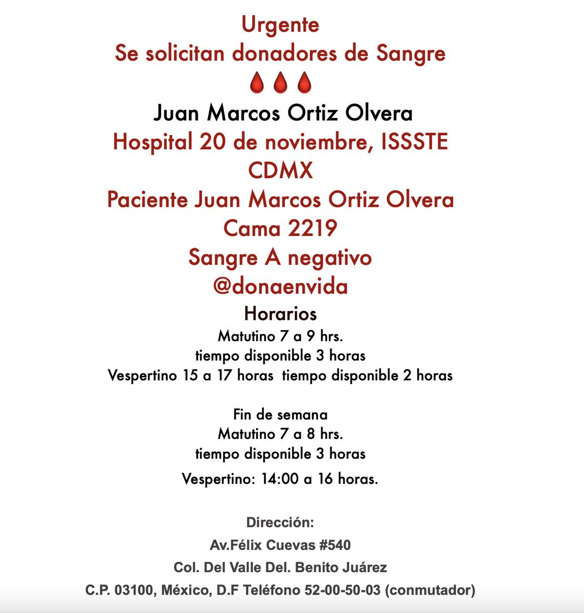 Wen_Mx's tweet image. Excelente persona y muy buen amigo tuitero nos necesita urgente… Se solicitan donadores para @marcosortiz_mx que está muy delicado en el hospital. Si puedes donar por favor hazlo ✨🙏🏼✨Hoy por él, mañana por ti! @donaenvida