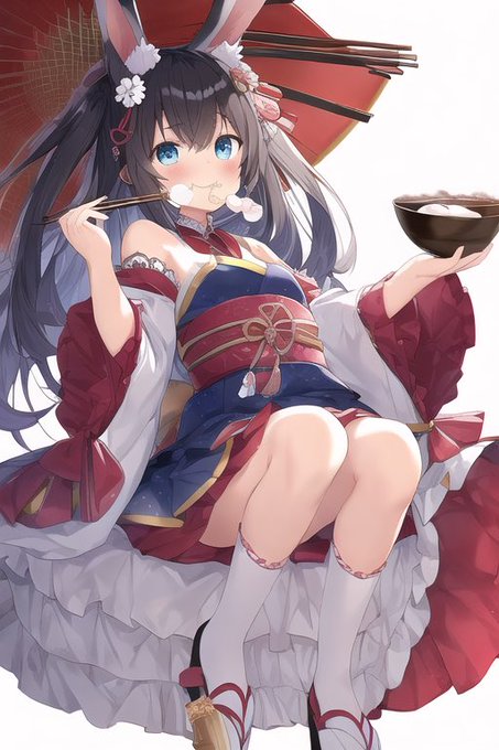 #AIイラストお餅チャレンジ 
モグモグ 