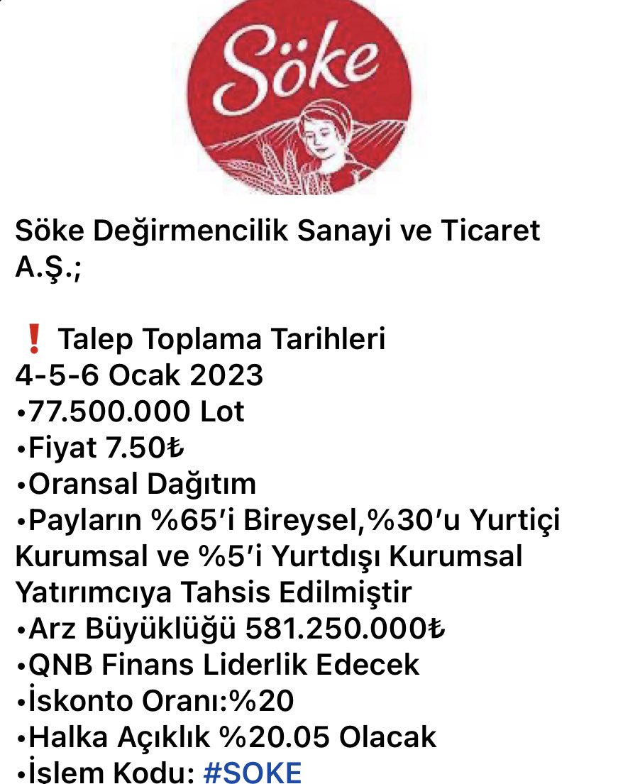 BorsadaTrend's tweet photo. #SokeUn halka arz detayları...

#BIST30 #BİST50 #bist100 #XU100 #XU30  #BORSA #BorsaIstanbul #yatirim #endeks #analiz #hissesedi #borsadatrend #BIST100Sirketler #uluun #halkaarz #SOKE

👇 https://t.co/lJpeaCgqdA