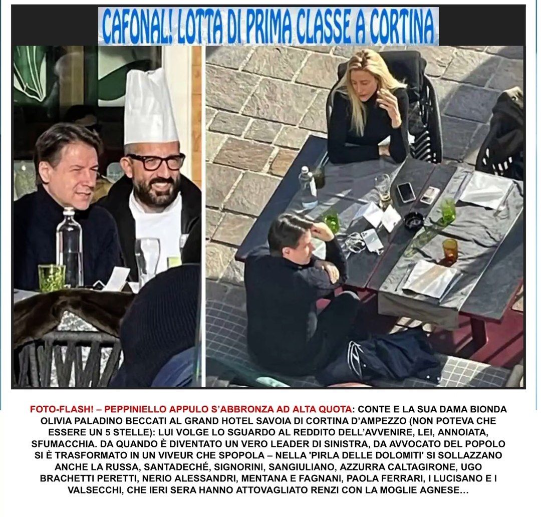 AgainCarlakak's tweet photo. #ConteMascetti sempre più malato di soldi e potere:
prima sottrae ai poveri le restituzioni dei parlamentari 5S per destinarli alla sua sede faraonica da megalomane a Roma centro e poi scappa a Cortina in Hotel extra lusso assieme a La Russa Santanchè e Mentana.

#ConteFaiSchifo https://t.co/Vcif7NsLSN