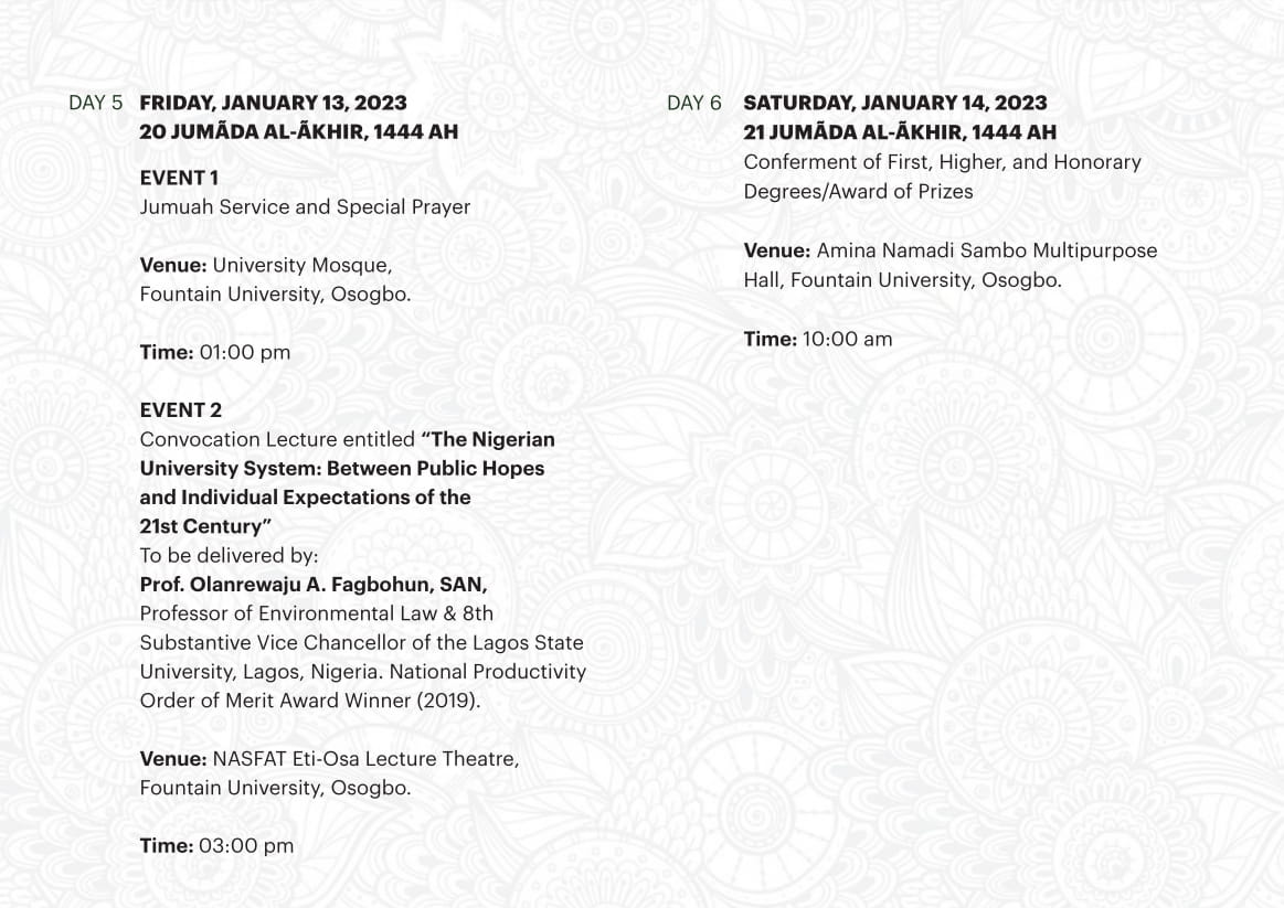 fuoweb's tweet photo. 🔊🔊🔊

We bring to you with excitement, the news of our 12th Convocation ceremony. 

Join us at Fountain University on the 8th-14th of January in celebrating our distinguished students.

#convocation #convocationday #convocationday🎓 #convocationdress #Fountain_University https://t.co/HuLDEL4VD6