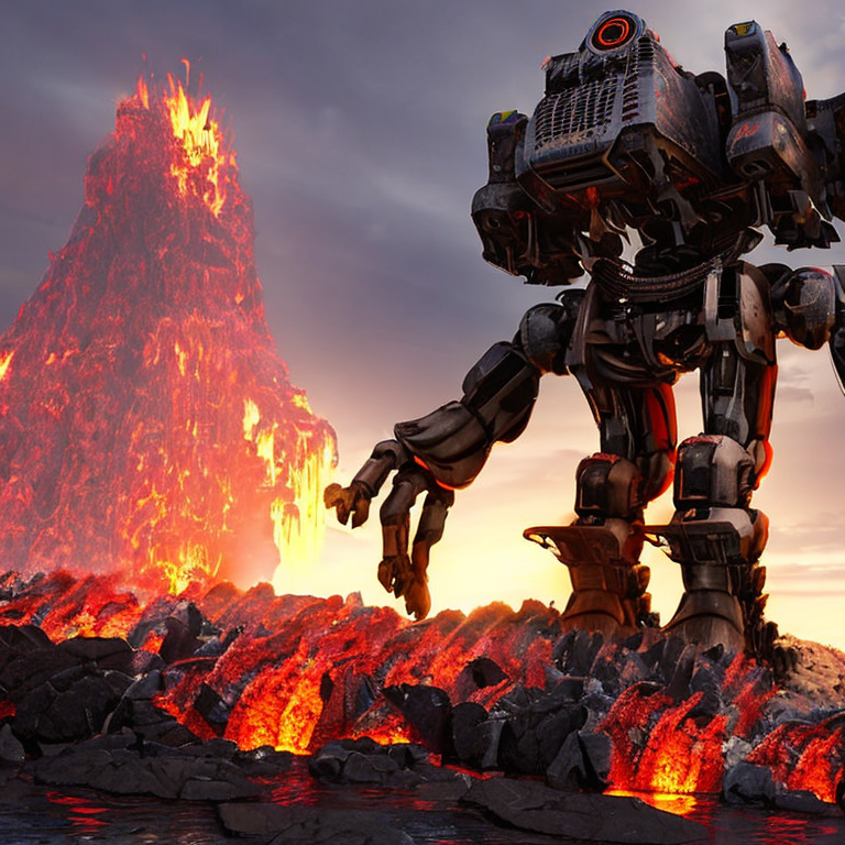 CREAIT_OFFICIAL's tweet photo. A giant mech is rising up from an ocean of lava in a post apocalyptic future, full body shot, hyper realistic, #giant_mech #ocean #lava #post_apocalyptic #future #full_body_shot #hyper_realistic #aiart #aigeneratedart https://t.co/IgSebkCx28