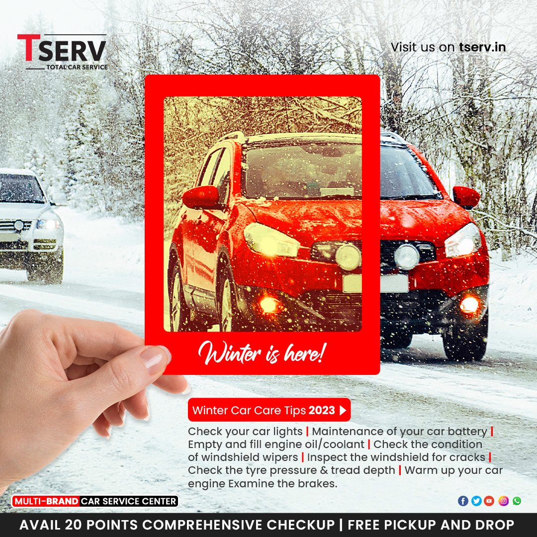 Winter Car Maintenance Tips to Keep Your Car Safe.
Learn more details about car care: tserv.in/blog/ 
#carcare #carcaretips #carcareservices #carservicecenter #carservicecenternearme