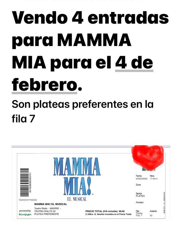 Vendo "Entradas Mamma Mia. PRECIO POR ENTRADA" en #wallapop p.wallapop.com/i/862018526?_p…