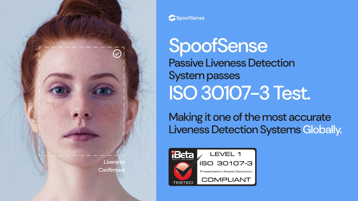 kartike_ya's tweet photo. Exciting news for our Passive Face Liveness Detection Solution, SpoofSense!

We are proud to announce that SpoofSense has passed ISO 30107-3 test by iBeta with a perfect score!🎉

1/n https://t.co/vxY96Cc7MC