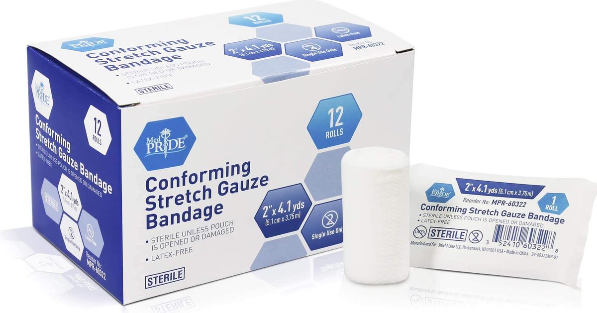 Medpride Conforming Stretch Gauze Bandages 12 Rolls 2'' x 4 1 Yards | Sterile Latex Free First Aid Pads | Wound Care Rolled D 1PMFT4F

amazon.com/dp/B08R7XNRVN?…