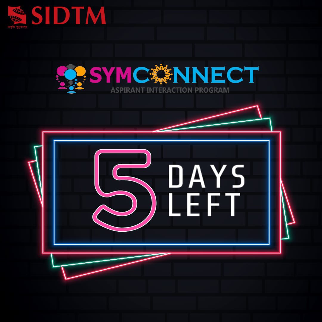 Symbiosis_SIDTM's tweet photo. Just 5 days away from a great opportunity to learn more about the MBA program and interact with other aspiring business professionals. 

Don't miss out on #SymConnect - an Aspirant Interaction Program.

Register now!
https://t.co/yieSbFfsrx

@symbiosistweets
@Symbiosis_SIDTM
#MBA https://t.co/CCBPJEOFG6