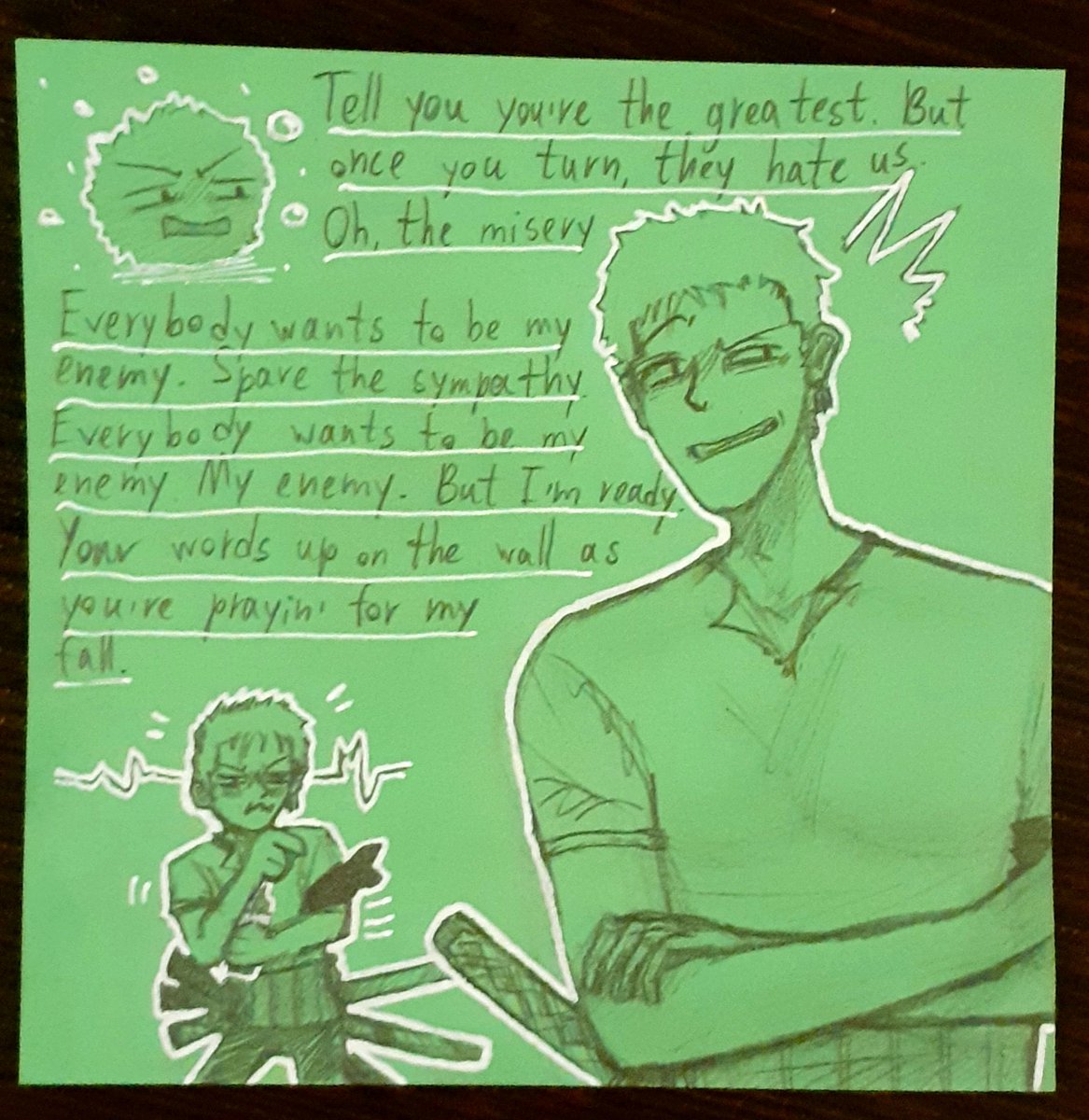 versusrainer's tweet photo. Yes.. Another new fandom, One Piece🤘🏻🤡 
Learning to draw again with new characters is quite.. interesting and a little inconvenient🤔
But why not

#onepiece #roronoazoro #zoro #vinsmokesanji #sanji #art #sketch #traditional #traditionalart #human #humanart https://t.co/Qs72gE5hNK