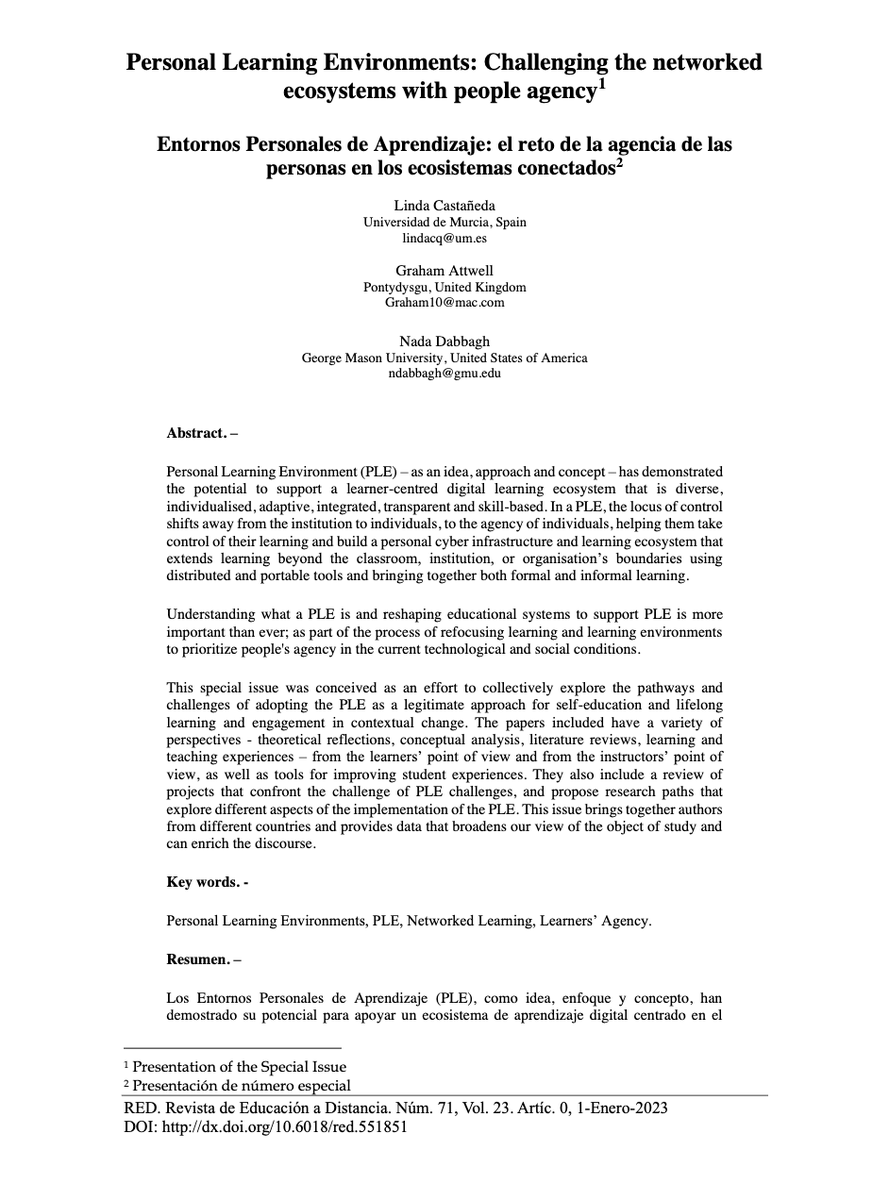 We envision the PLE as the core of a learning activity ecosystem that is diverse, personalised, social, adaptive, integrated &amp; transparent, enabling the creation of a network of learning that supports students as peers, creators &amp; entrepreneurs, &amp; agents of their own learning
+👇