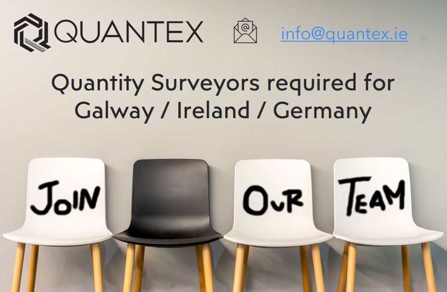Quantex currently seek graduate to senior quantity surveyors to join our team! Roles will involve all aspects of quantity surveying on both civil engineering and building projects. Please email a current cv to info@quantex.ie #civilengineering #quantitysurveying