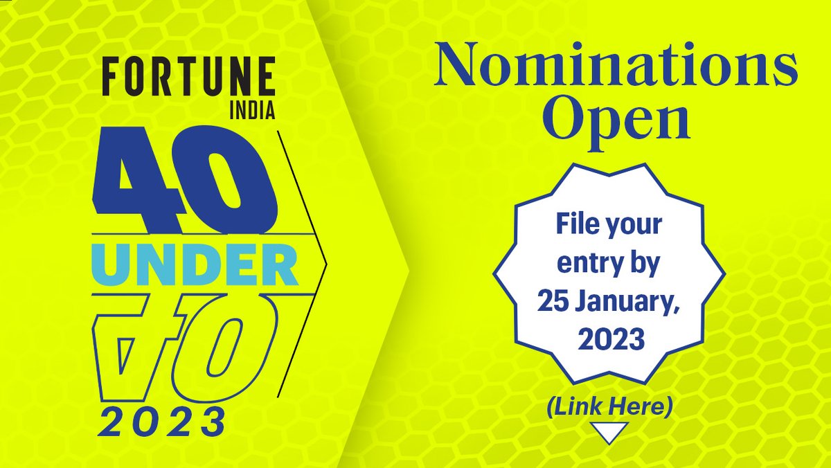 Fortune India is looking for the 40 Under 40 achievers of 2023. If you are among the young CEOs, leaders, entrepreneurs, influencers, or creators who have made an impact in business or economy or you know someone who has, fill in the details here forms.gle/ucCNCTeF5YGnWN…