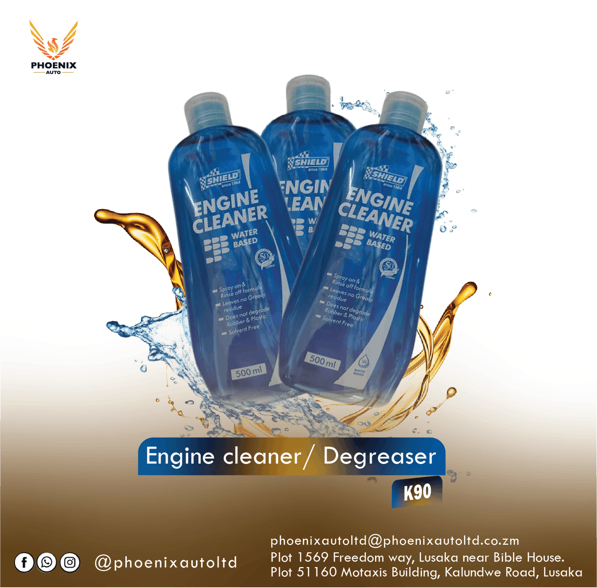 PhoenixAutoLtd's tweet photo. #Engine #Cleaner
500ML #water based
#Solvent free.
Does not degrade plastic/rubber.
At only K90.
#Zambiakuchalo
#enginedetailing #autodetailer #headlightrestoration #premiumdetailing #paintprotection
#zambiabusiness #zambiamotors https://t.co/LfrQazBk6s