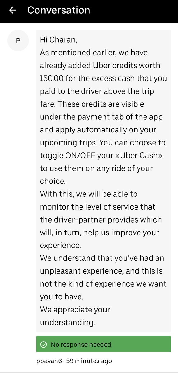charan_reddy7's tweet photo. I paid an extra amount of 200/- for which I got only 150/-back. I am at a loss of 50/- for which I am not at fault. Uber should bear this amount and why should I bear the loss for which I am not responsible @Uber_Support @Uber https://t.co/qozyAXzBIg