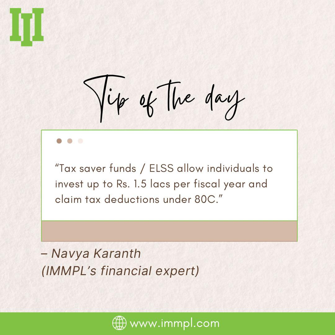 IMMPL's tweet photo. Equity Linked saving schemes (ELSS) can be used to gain tax benefits. ELSS comes with a lock-in period of 3 years and one of the major benefits of this scheme is that it offers a huge return on investment. Follow us and stay connected for more such tips.
#immpl #ELSS #tax https://t.co/9sngGXdwMV