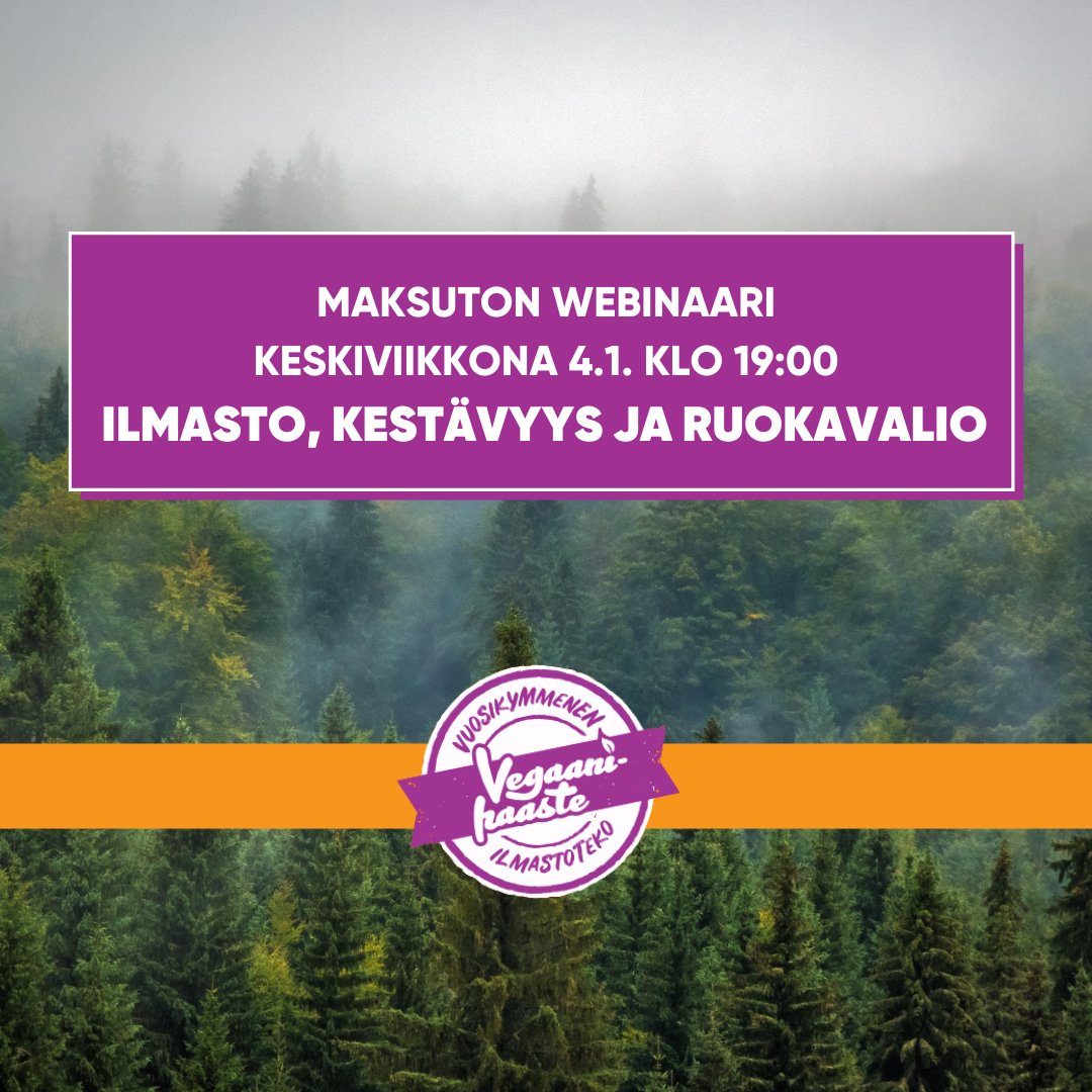 Ilmasto, kestävyys ja ruokavalio –webinaari ruoantuotannon vaikutuksista ilmastoon ja ekosysteemeihin järjestetään keskiviikkona 4.1. klo 19.00 Zoomissa.⁠
⁠
Ilmoittaudu mukaan ilmaiseen webinaariin nyt: us06web.zoom.us/webinar/regist…