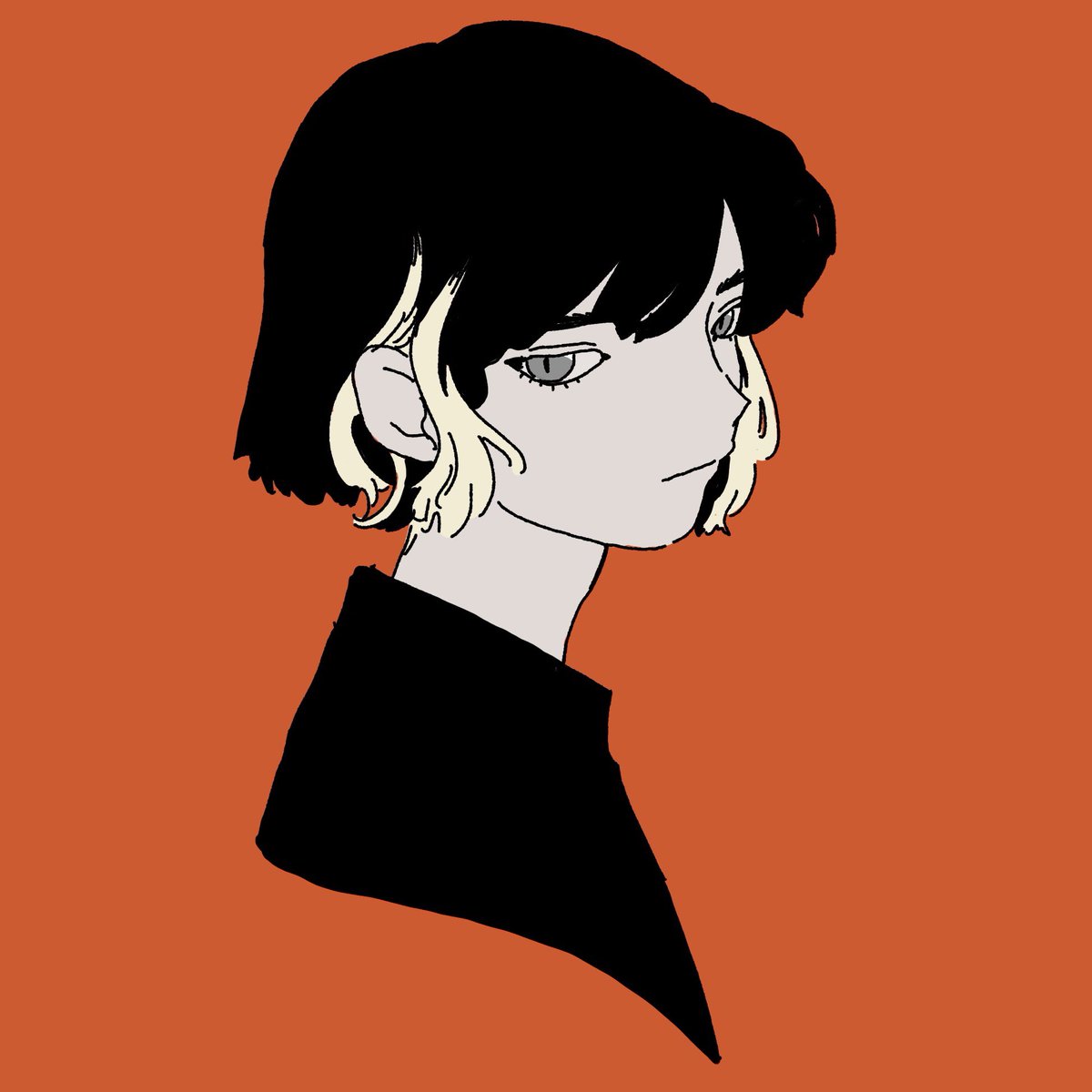 solo 1girl short hair simple background orange background black hair looking at viewer  illustration images