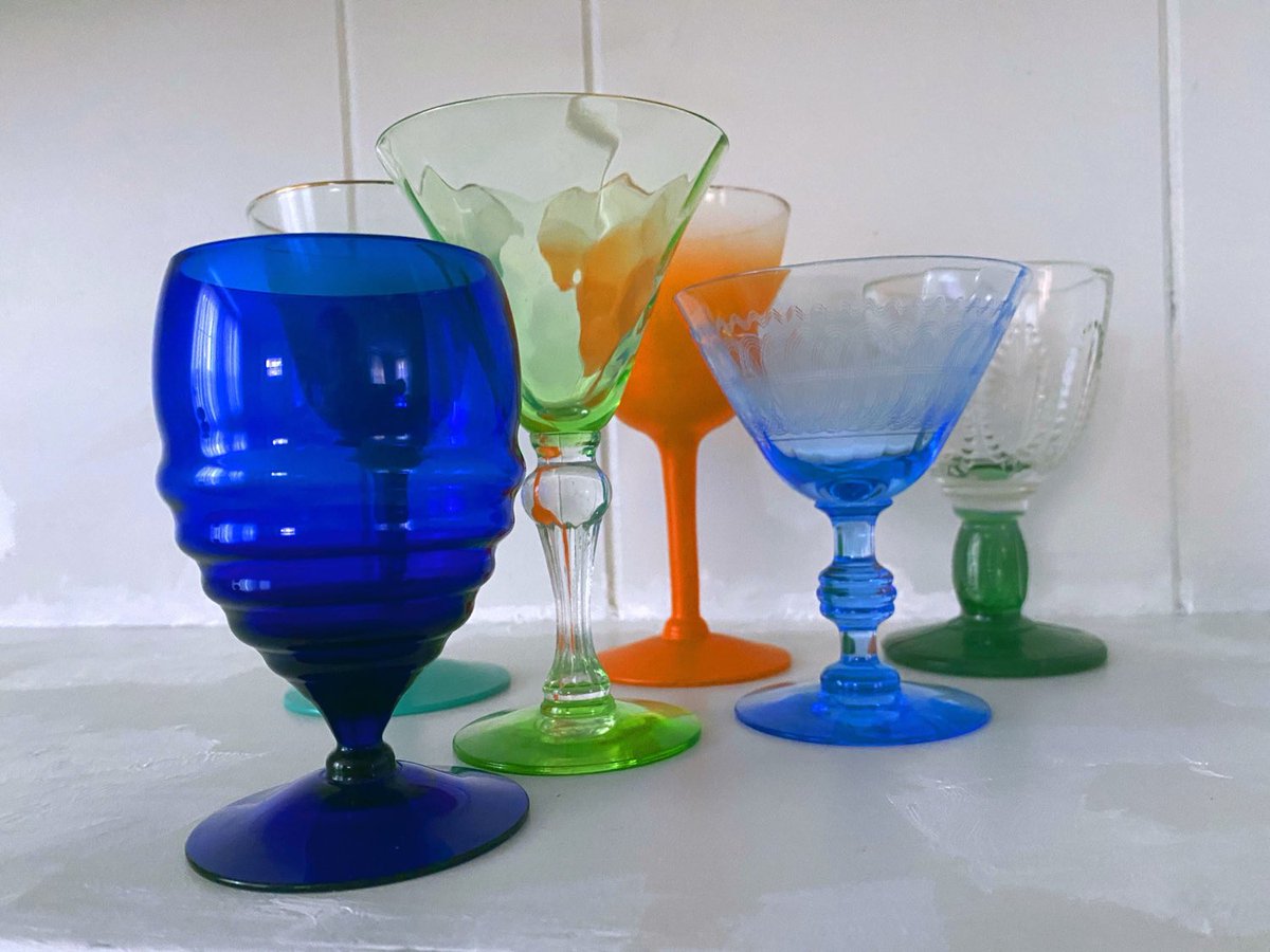 my #etsy shop: 6 Rare and Unique 1950s Bar Room Glasses #retroglassware #vintageglass #colorfulglass #stem #bar etsy.me/3QaDeUN