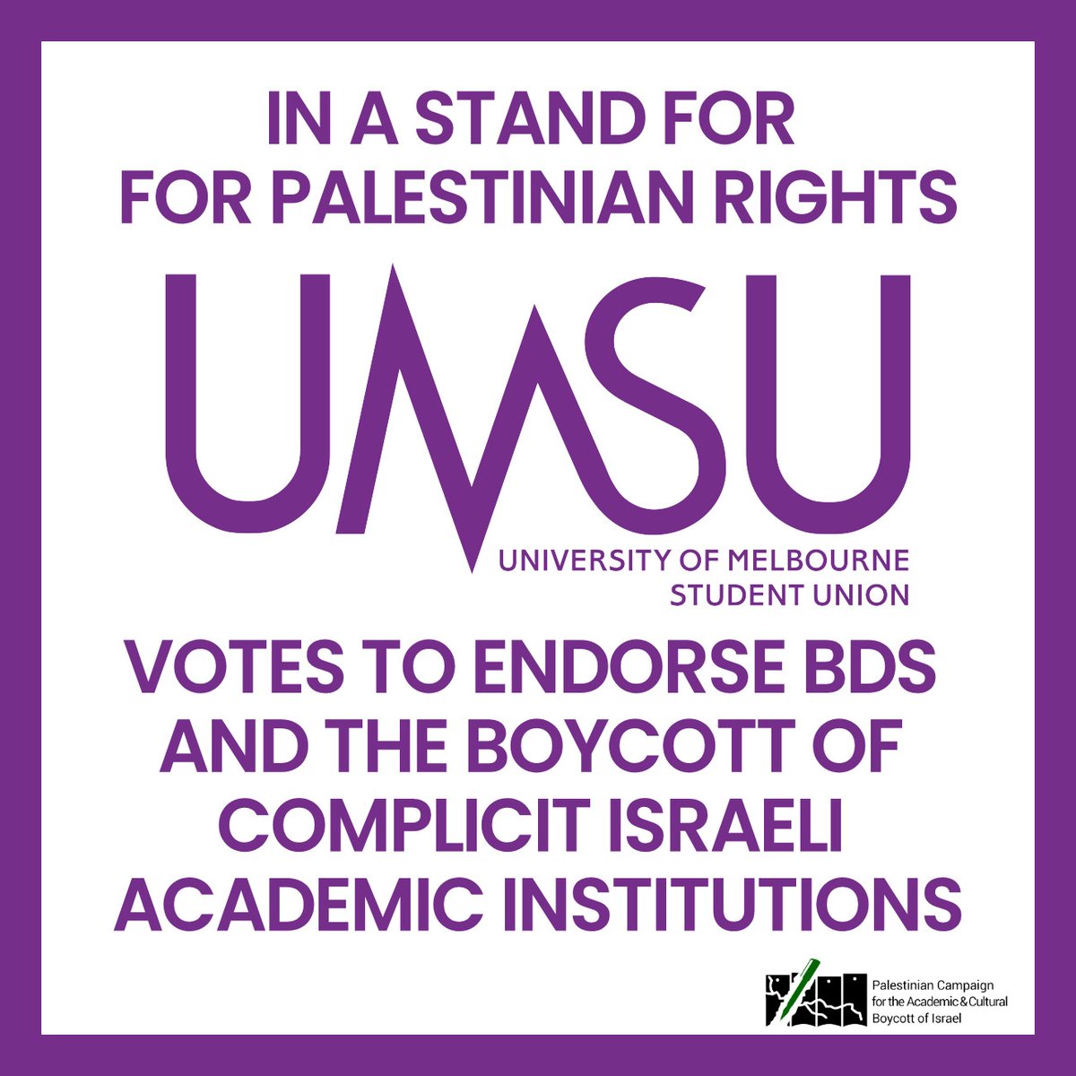 RichardHardigan's tweet photo. RT @PACBI "#PACBIYearInReview: After a thorough consultation process, @UMSUunimelb, repping 30k students, endorses #BDS and a boycott of complicit Israeli academic institutions.
UMSU thus maintains its "130-year tradition of students standing up fo… https://t.co/BMENxEuiiS"